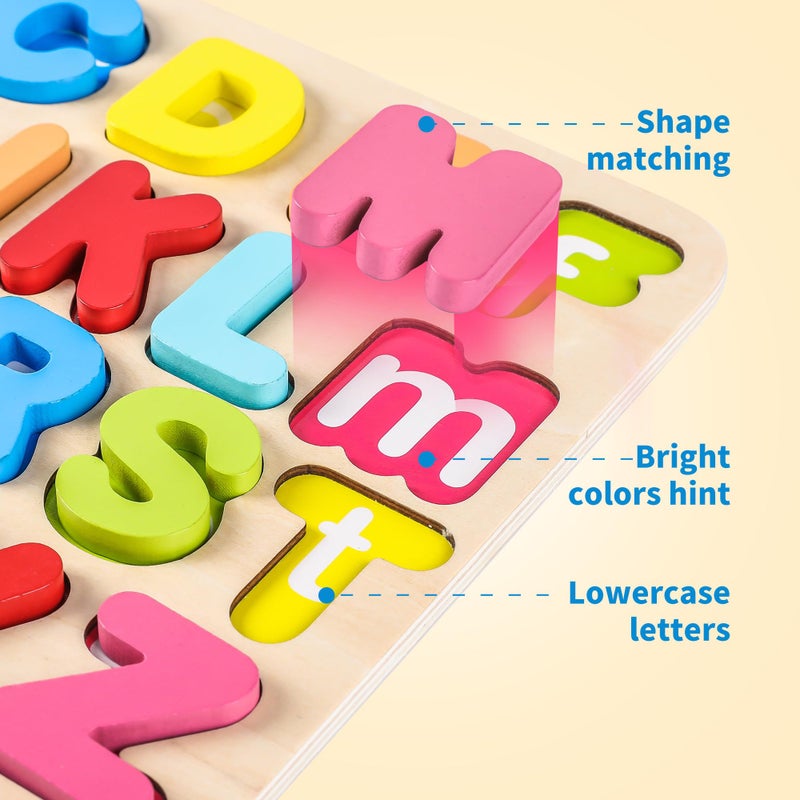 Aile Toddler Wooden Preschool Learning Alphabet Peg Puzzle Board Toys - Image 4